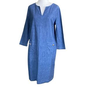 ANNE KLEIN Dress Blue Light Weight Denim Stretch Shift Pockets Pullover Classic